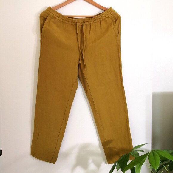 J. Jill Beachcomber Pull Up Pants Linen Blend Tie Waist Gilded Coin Comfy Sz SP - Picture 2 of 6